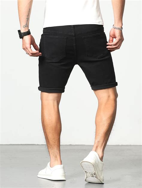 Manfinity Legnd Men Cotton Ripped Frayed Roll Hem Bermuda Denim Shorts