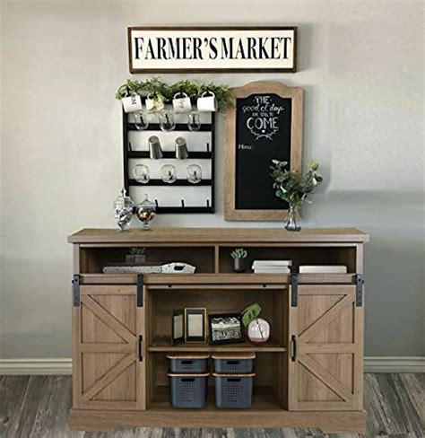 Phi Villa Farmhouse Coffee Bar Cabinet Sliding Barn Door Kitchen