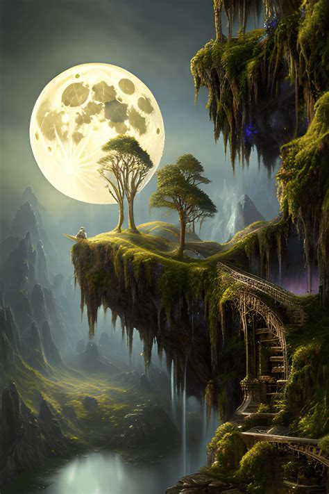 Mystical Full Moon Fantasy Landscape · Creative Fabrica