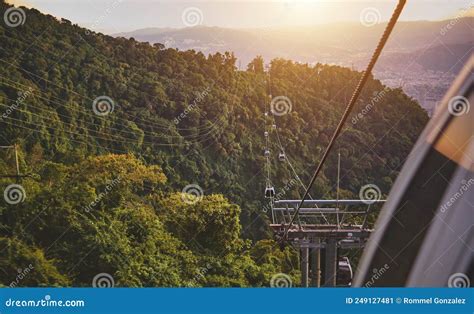 Cabins Of The Cable Car Aerial Lift Ropeway Connecting The Left And