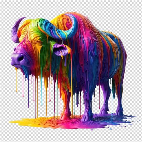 Un Bisonte De Colores Con Una Cara De Colores Est Cubierto De L Quido