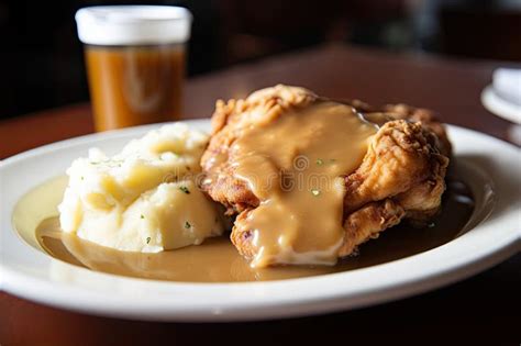 Plate Of Fried Chicken And Mashed Potatoes With Gravy Stock Illustration Illustration Of