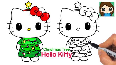 How to Draw Hello Kitty Christmas Tree Easy - YouTube