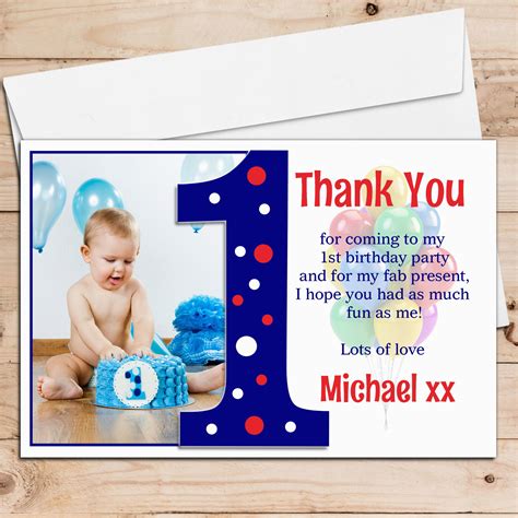 1st Birthday Thank You Card Messages 10 Personalised Boys First 1st