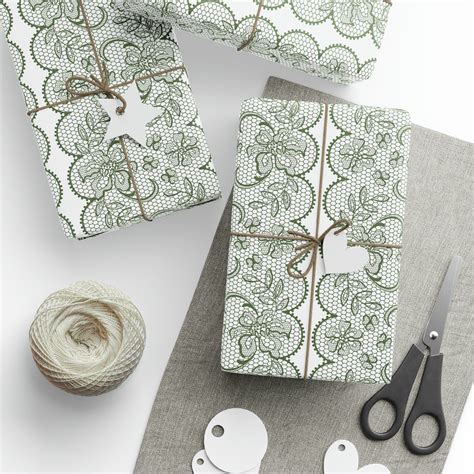sage green floral lace wrapping paper  wedding holidays
