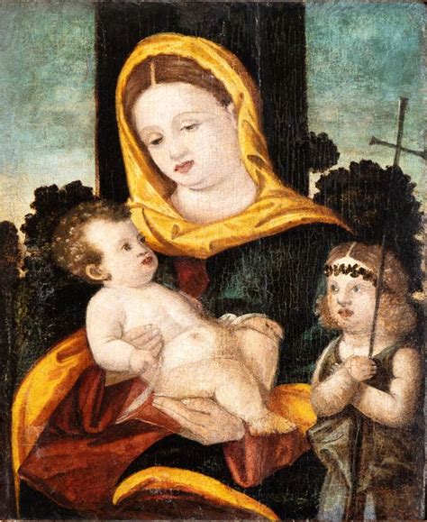 Artista Veneto Prima Met Xvi Secolo Madonna Con Bambino E San