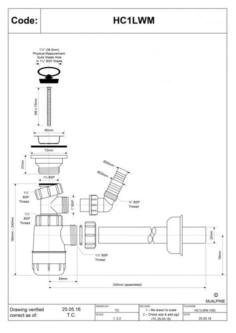 Sifon za lavabo McALPINE čaša sa priključkom za VM ø32mm HC1LWM