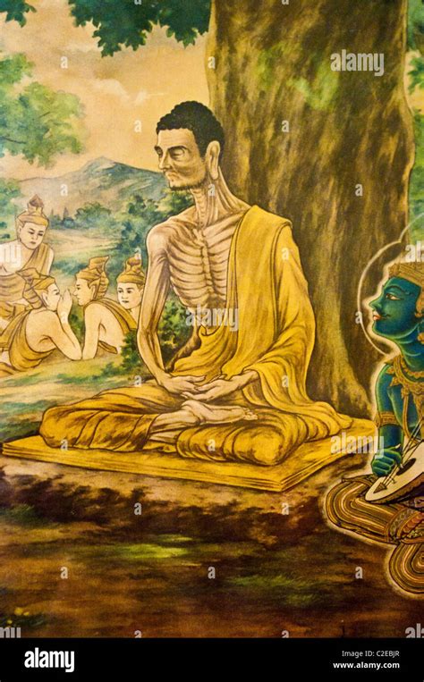 Skeleton like fasting Buddha painting in Chinese Mahayana Buddhist ...