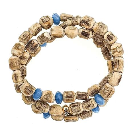 Aquamarine And Tulsi Wood Bead Bracelet For Men UK OMMO London