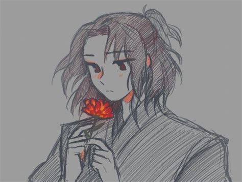 A Drawing Of A Girl Holding A Flower In Her Hand And Looking At The Camera