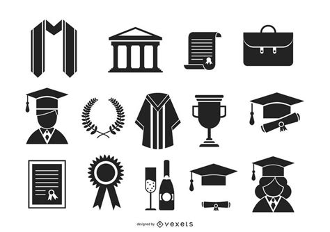 Simbolos Dos Cursos De Graduação - Conjunto De ícones De Graduação - Baixar Vector
