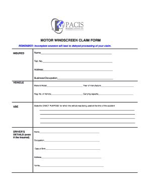 Fillable Online Clarkson Co MOTOR WINDSCREEN CLAIM FORM Clarkson Co