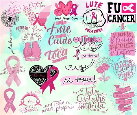 Pack Frases Outubro Rosa Lettering Mulher Amor Pr Prio Png Studios Cat