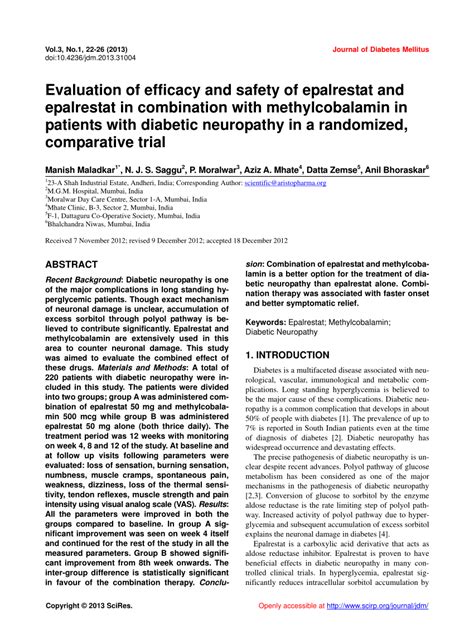 PDF Evaluation Of Efficacy And Safety Of Epalrestat And Epalrestat In