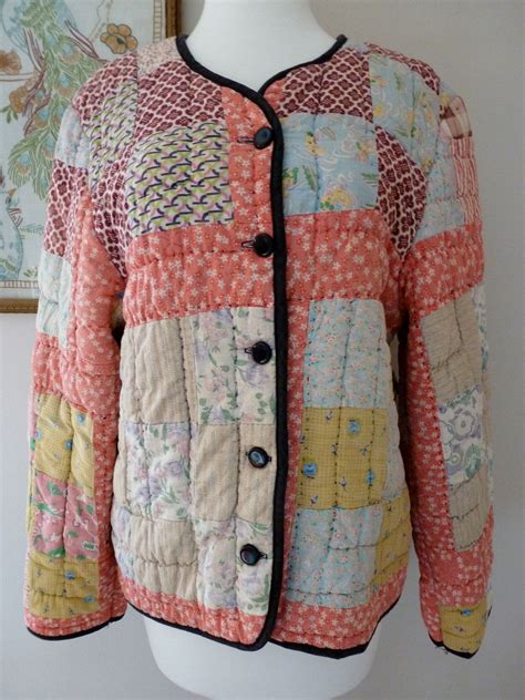 S Quilt Coat Cotton Feedsack Patchwork Quilted Jacket L