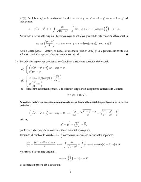 Solution Examen De Ecuaciones Diferenciales Resuelto Studypool