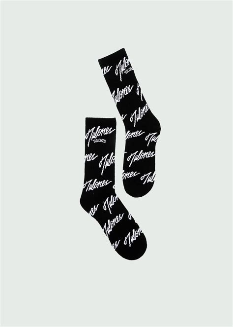 Black New Tulones Script Logo All Over Sock