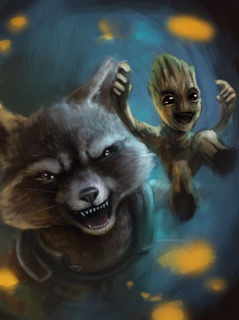 Rocket Raccoon And Groot Paint By Foxeaf On Deviantart