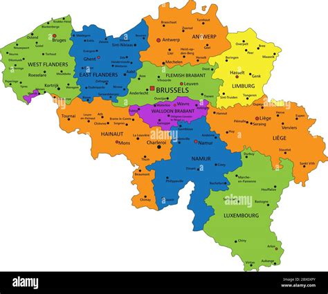 Colorful Belgium Political Map With Clearly Labeled Separated Layers