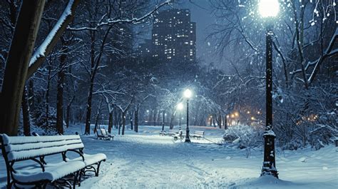 winter night park scene, snowy park at night, urban winter landscape, full moon over snow ...