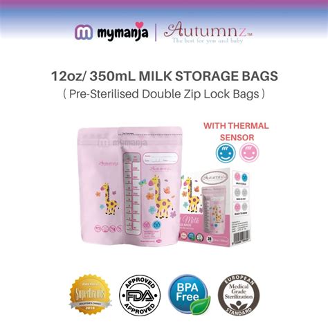 AUTUMNZ 12oz 360mL Double ZipLock Breastmilk Storage Bag 28 Bags