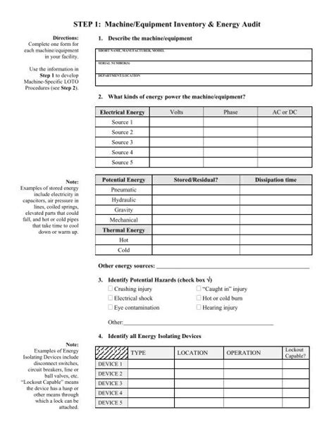 Machine Specific Lockout Tagout Procedure Template