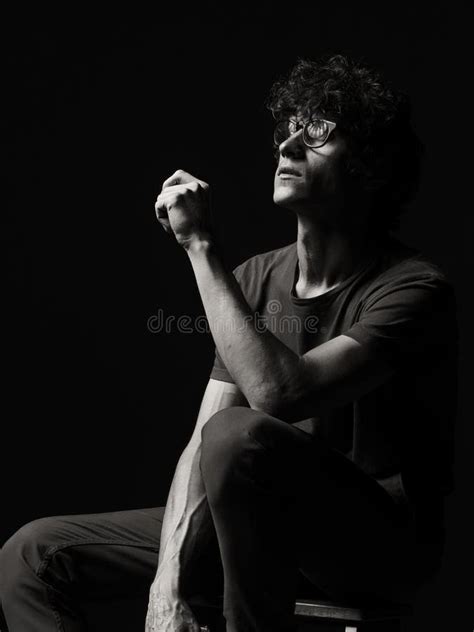 Emotional Black And White Dramatic Portrait Of A Man Stock Image