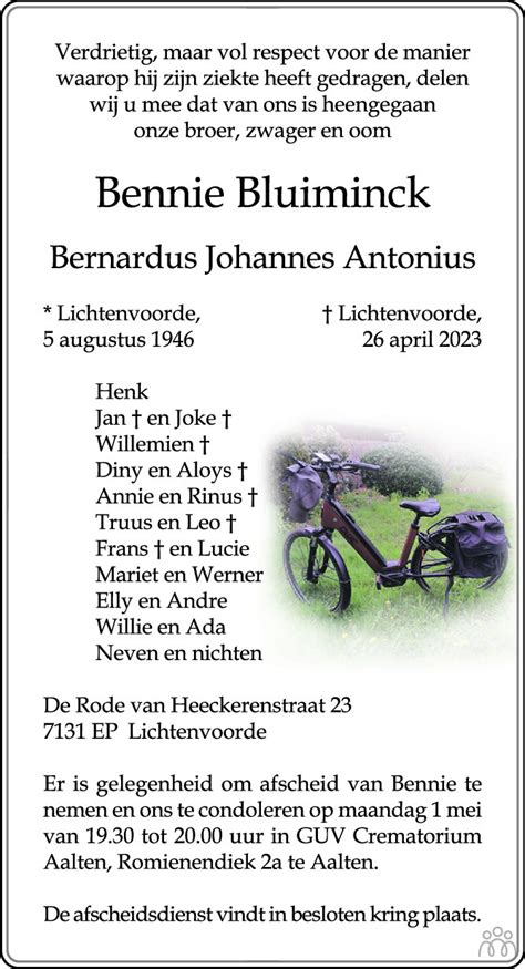 Bennie Bernardus Johannes Antonius Bluiminck 26 04 2023