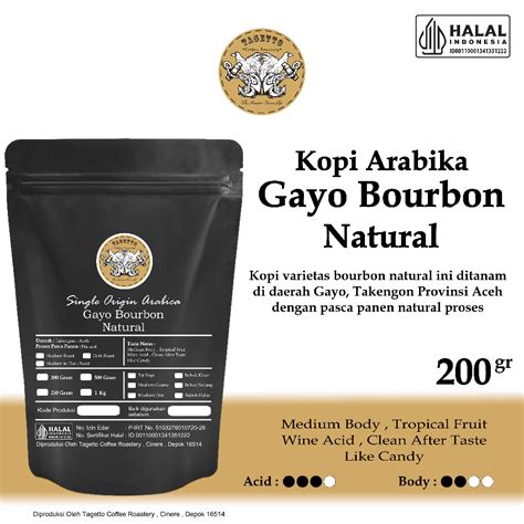 Jual KOPI ARABIKA GAYO BOURBON NATURAL 200GR BIJI ATAU BUBUK Shopee