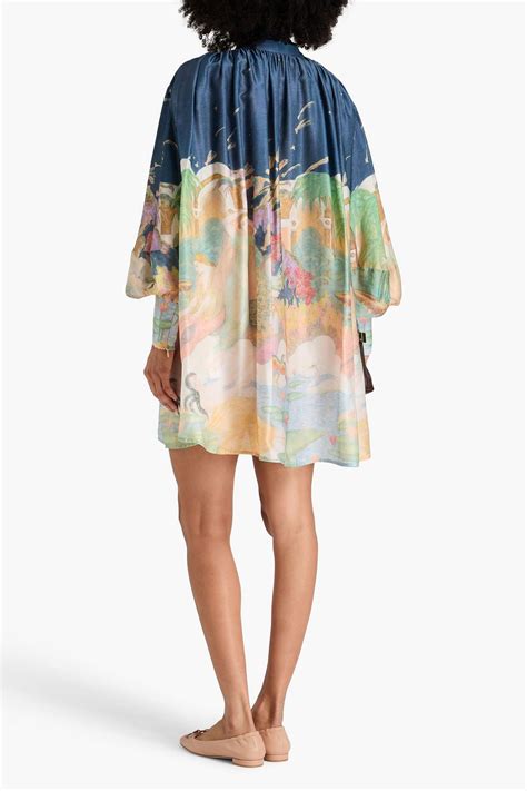 ZIMMERMANN Pussy Bow Printed Silk Satin Mini Dress THE OUTNET