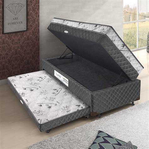 Cama Box Solteiro Conjugado 62cmx88cmx188cm Cama Auxiliar e Baú