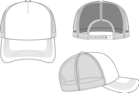 Trucker Hat Snapback Technical Drawing Illustration Blank Streetwear