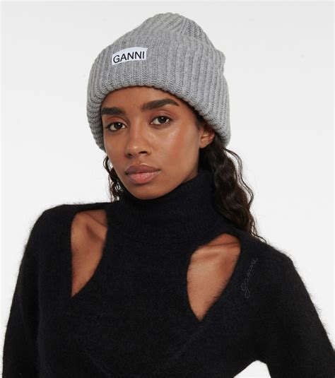 Ganni Ribbed Knit Wool Blend Beanie Ganni