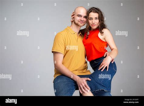 white young european people sitting isolated  gray stock photo alamy