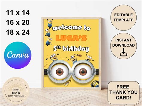 Minions Birthday Welcome Sign, Minion Personalized Welcome Sign, Customized Despicable Me Party ...