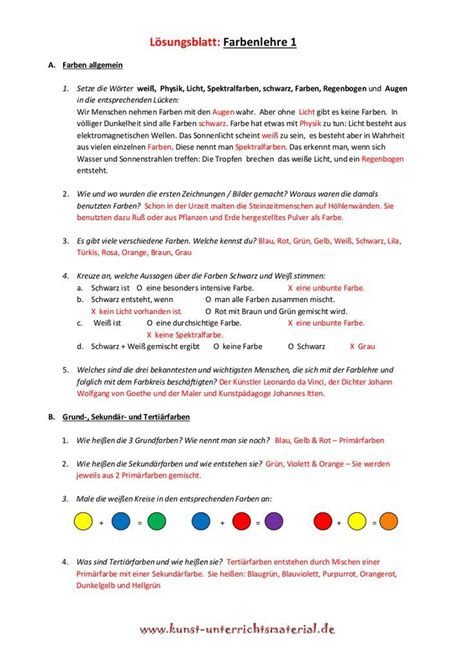 Farben Mischen Grundschule Arbeitsblatt Vincent Anderson Schule