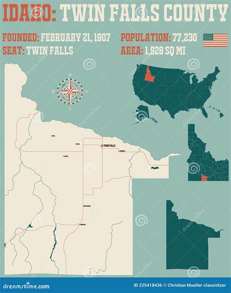 Map of Twin Falls County in Idaho Stock Vector - Illustration of ...