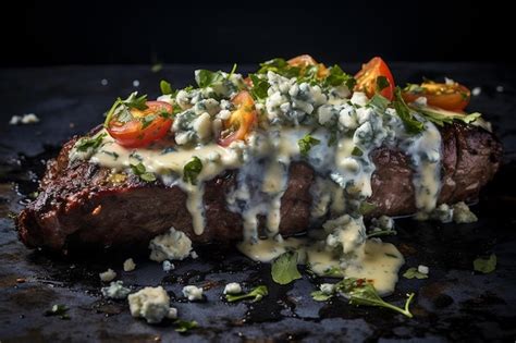 Premium Photo Char Broiled Steak With Blue Cheese