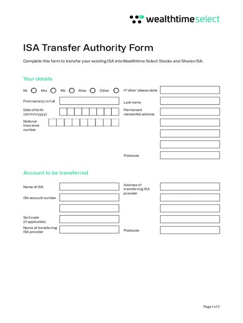 Fillable Online Complete This Form To Transfer Your Existing ISA Into