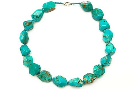 A Turquoise Facetted Nuggets Knotted Necklace