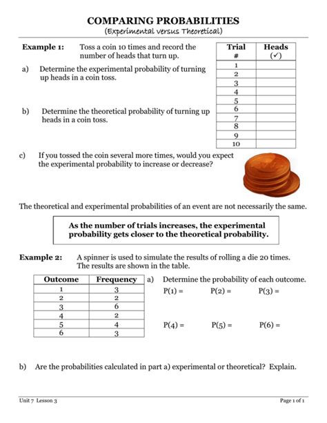 Theoretical Vs Experimental Probability Worksheet