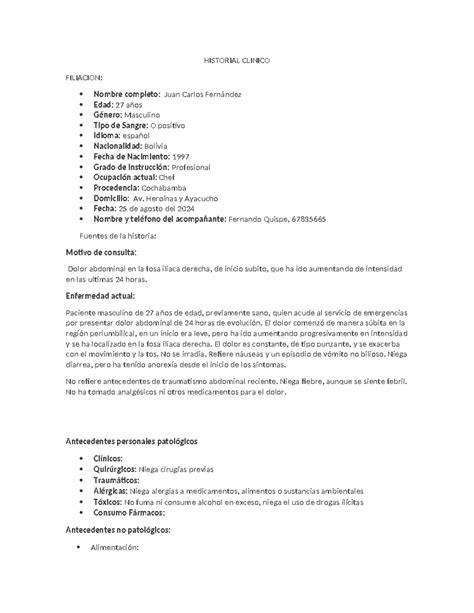 Historial Clinico Modelo Historial Clinico Filiacion Nombre