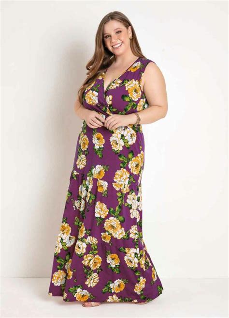 Vestido Longo Floral Púrpura Plus Size Marguerite