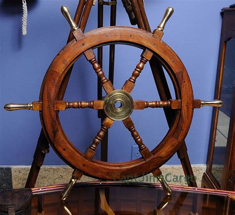 Teak Wood Ships Steering Wheel Brass Handles Hub Nautical Boat