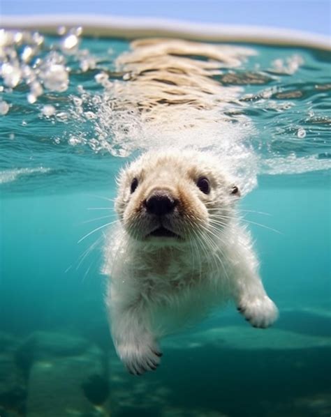 Premium AI Image | A sea otter swimming underwater in the ocean.