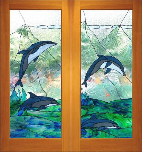 Dolphin Based Stained Glass Entrance Doors Stained Glass Mosaic Art Glass Painting Patterns