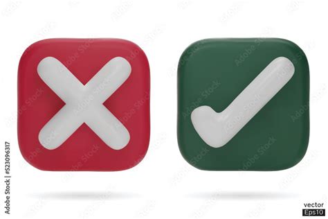 3D Checkmark and X mark icon set. Checkmark right symbol, tick sign ...