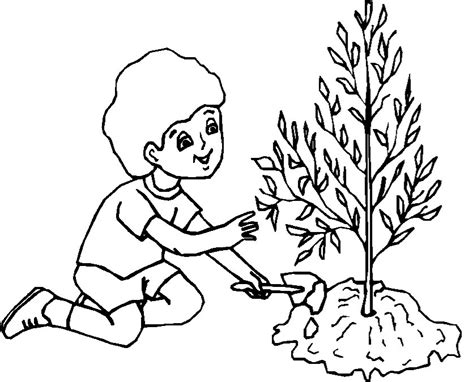 El niño está plantando un árbol Coloring Pages Nature Seasons