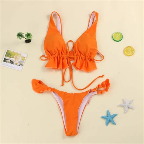 Tejiojio Summmer Split Swimsuits Sexy Female Bikini Wave Color Cup