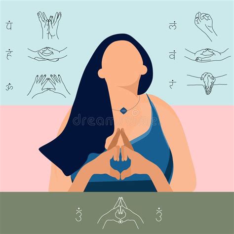 Conjunto De Iconos De Mudras Espiritualidad Manual Yoga Hindú De Los